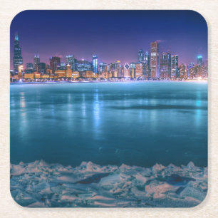 Dessous-de-verre Carré En Papier La neige et la glace abondent sur le lac Michiga