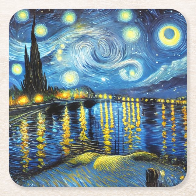 Dessous-de-verre Carré En Papier La Noche Estrellada (Vincent van Gogh) (Devant)