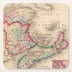 Dessous-de-verre Carré En Papier La Nouvelle-Écosse, Nouveau Brunswick, carte par