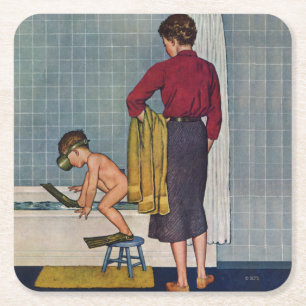 Dessous-de-verre Carré En Papier La plongée dans le bain à remous