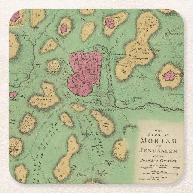 Dessous-de-verre Carré En Papier La terre de Moriah ou de Jérusalem (Devant)