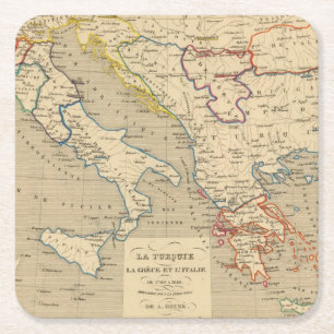 Dessous-de-verre Carré En Papier La Turquie, La Grece et l'Italie De 1700 un 1840