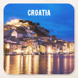 Dessous-de-verre Carré En Papier La ville croate de Sibenik la nuit