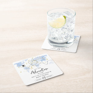 Dessous-de-verre Carré En Papier "Laissons Commencer L'Aventure !" Baby shower Cart