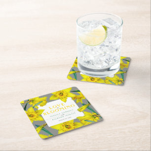Dessous-de-verre Carré En Papier L'amour fleurit l'aquarelle jaune mariage de print