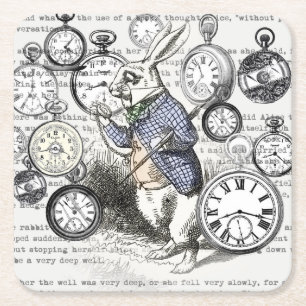 Dessous-de-verre Carré En Papier Lapin Blanc Alice au Pays des Merveilles Horloges 