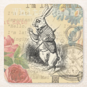 Dessous-de-verre Carré En Papier Lapin Blanc Aventures d'Alice au Pays des Merveill
