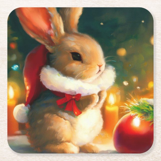 Dessous-de-verre Carré En Papier Lapin de Noël 1 (Devant)