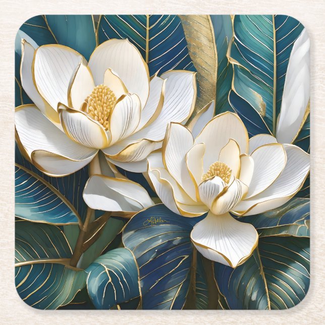 Dessous-de-verre Carré En Papier L'art de Magnolia (Devant)