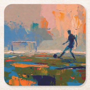 Dessous-de-verre Carré En Papier "L'art du football" (Style 1) Peinture à l'huile