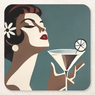Dessous-de-verre Carré En Papier L'art moderne du milieu du siècle La DIva Martini