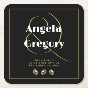 Dessous-de-verre Carré En Papier Las Vegas Casino Chips Black Gold White Mariage
