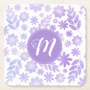 Dessous-de-verre Carré En Papier Lavande Dessin à la main Flore et Monogramme