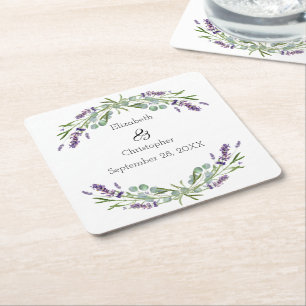 Dessous-de-verre Carré En Papier Lavande Eucalyptus Mariage végétal