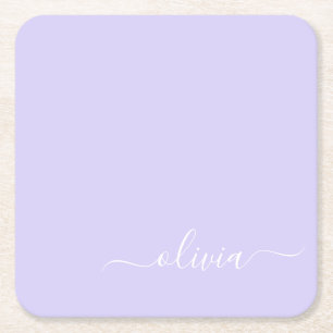 Dessous-de-verre Carré En Papier Lavande Purple Script Moderne Fille Monogramme Nom
