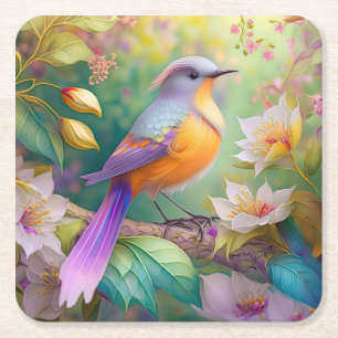 Dessous-de-verre Carré En Papier Lavande Tête Orange Breased Imaginaire Oiseau