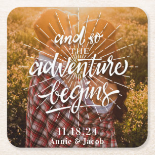 Dessous-de-verre Carré En Papier L'aventure commence à enregistrer la date