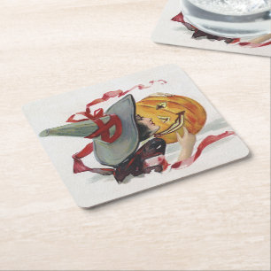 Dessous-de-verre Carré En Papier Le baiser de la sorcière : Jack-o'-lantern à Hallo