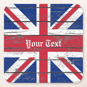 Dessous-de-verre Carré En Papier Le bois patiné d'Union Jack personnalisent