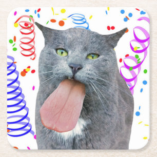 Dessous-de-verre Carré En Papier Le Chat De Fête A Ta Langue ?