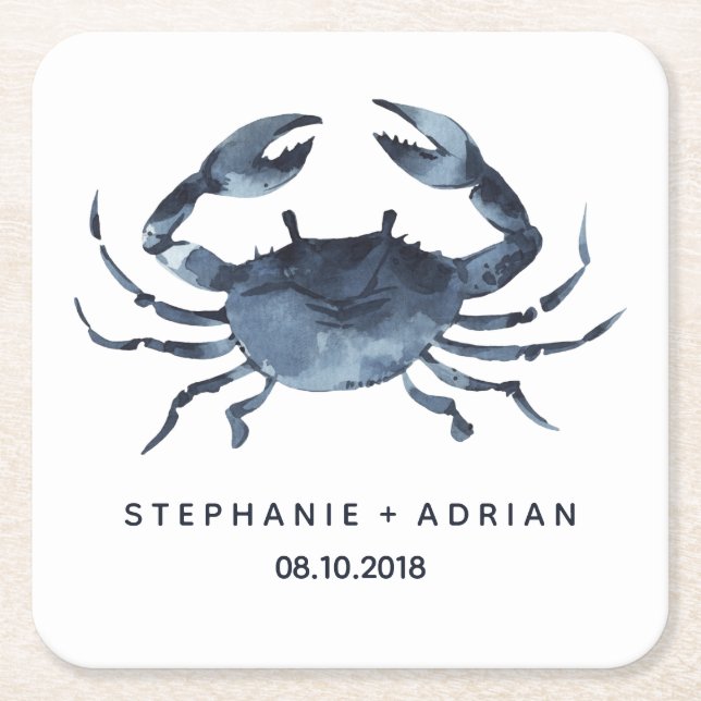 Dessous-de-verre Carré En Papier Le crabe bleu | MARIAGE CUSTOMISÉ (Devant)