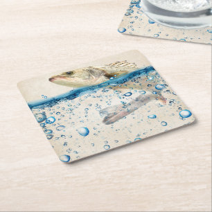 Dessous-de-verre Carré En Papier Le gros poisson qui saute hors de l'eau