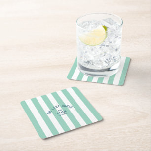 Dessous-de-verre Carré En Papier Le Lake House Custom Crest Green Nautical Stripe