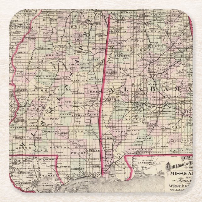 Dessous-de-verre Carré En Papier Le Mississippi et l'Alabama (Devant)