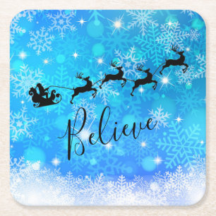 Dessous-de-verre Carré En Papier Le Père Noël et son renne volant - Croyez