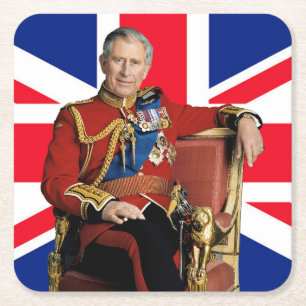 Dessous-de-verre Carré En Papier Le roi Charles III avec drapeau britannique