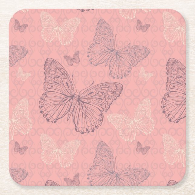 Dessous-de-verre Carré En Papier Le rose de papillon (Devant)