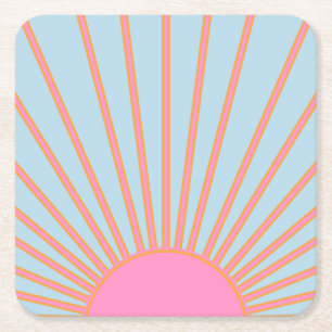 Dessous-de-verre Carré En Papier Le Soleil 02 Retro Soleil Rose Et Bleu Soleil