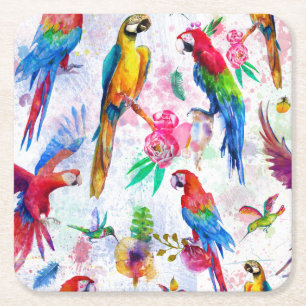 Dessous-de-verre Carré En Papier Le style d'aquarelle Parrots 2