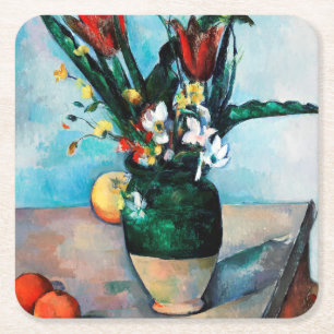 Dessous-de-verre Carré En Papier Le Vase des Tulipes, Paul Cezanne