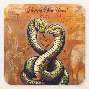 Dessous-de-verre Carré En Papier Le voeu du Nouvel An pour l'amour 2025 Serpent en