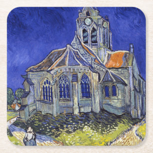 Dessous-de-verre Carré En Papier L'église d'Auvers, Van Gogh