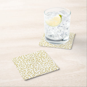 Dessous-de-verre Carré En Papier Leopard d'or, Parties scintillant d'or, Empreinte 