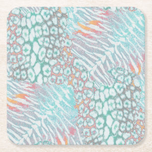 Dessous-de-verre Carré En Papier Léopard, tigre, peau, tacheté, rayé, Turquoise,