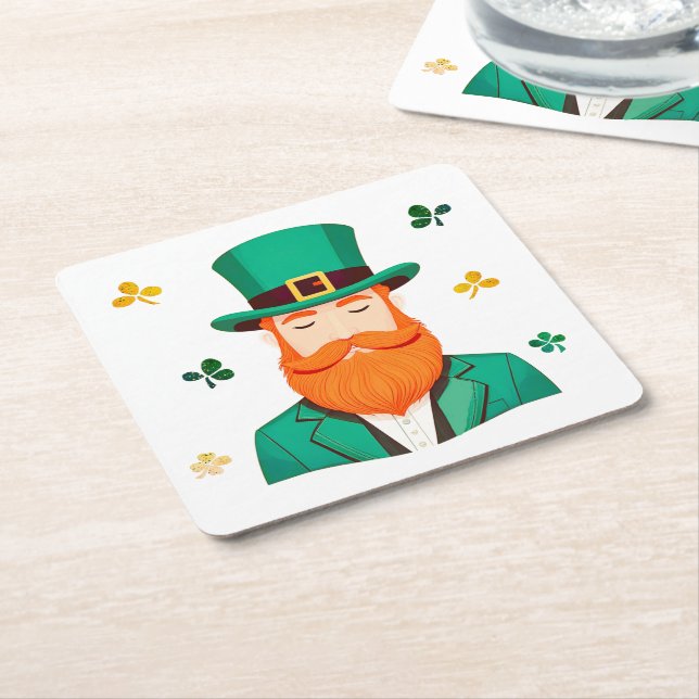 Dessous-de-verre Carré En Papier Leprechaun Clover Shamrock Patrick's Day (Incliné)
