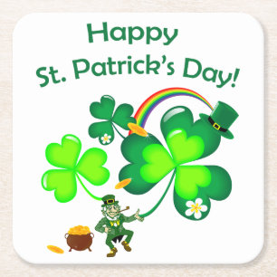Dessous-de-verre Carré En Papier Leprechaun et Shamrock
