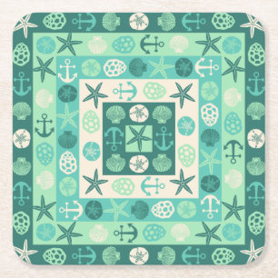 Dessous-de-verre Carré En Papier Les coquillages de plage Le vert Turquoise moderne