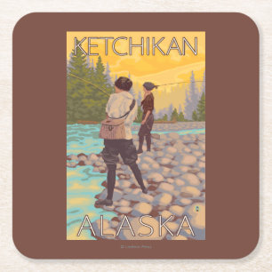 Dessous-de-verre Carré En Papier Les femmes pilotent la pêche - Ketchikan, Alaska
