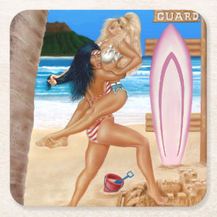 DESSOUS-DE-VERRE CARRÉ EN PAPIER LES FILLES DE SURFER ATTEINTES