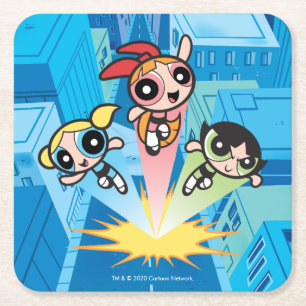 Dessous-de-verre Carré En Papier Les Filles Powerpuff Se Lancent Dans L'Air