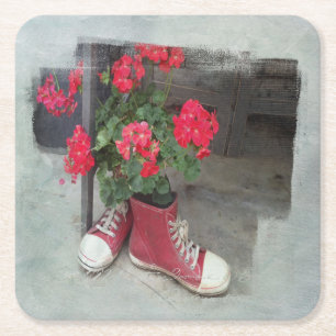 Dessous-de-verre Carré En Papier Les Geraniums rouges comme un robuste