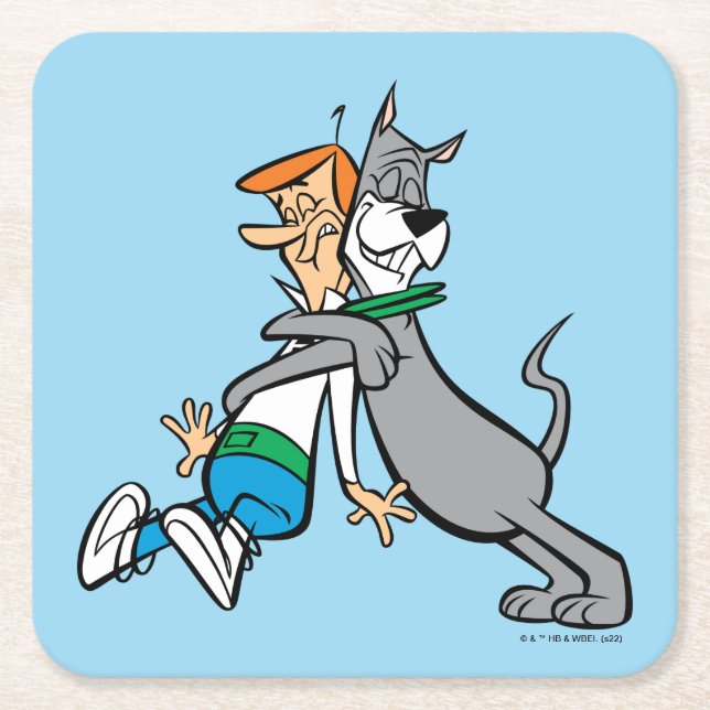Dessous-de-verre Carré En Papier Les Jetsons | George & Astro Hug (Devant)