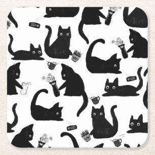 Dessous-de-verre Carré En Papier Les mauvais chats frappent des trucs sur