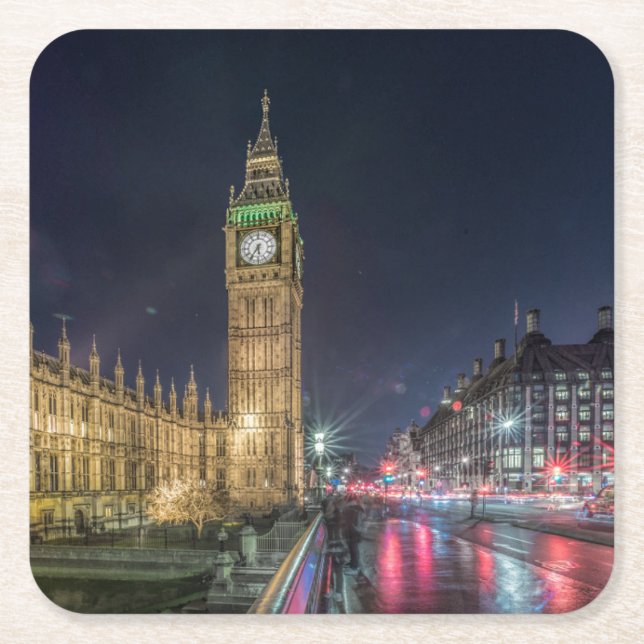 Dessous-de-verre Carré En Papier Les monuments | Big Ben la nuit (Devant)