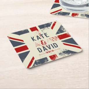 Dessous-de-verre Carré En Papier Les noms du couple affligé d'Union Jack épousant