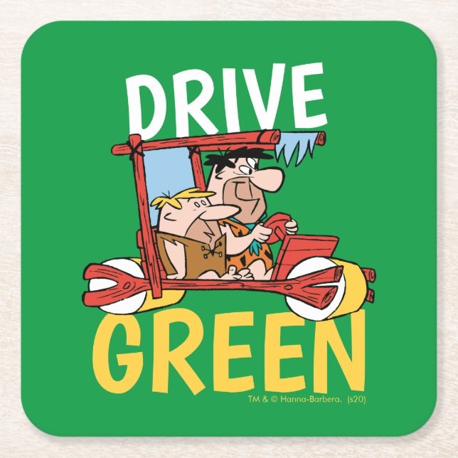 Dessous-de-verre Carré En Papier Les Pierrafeu | Fred & Barney - Drive Green (Devant)